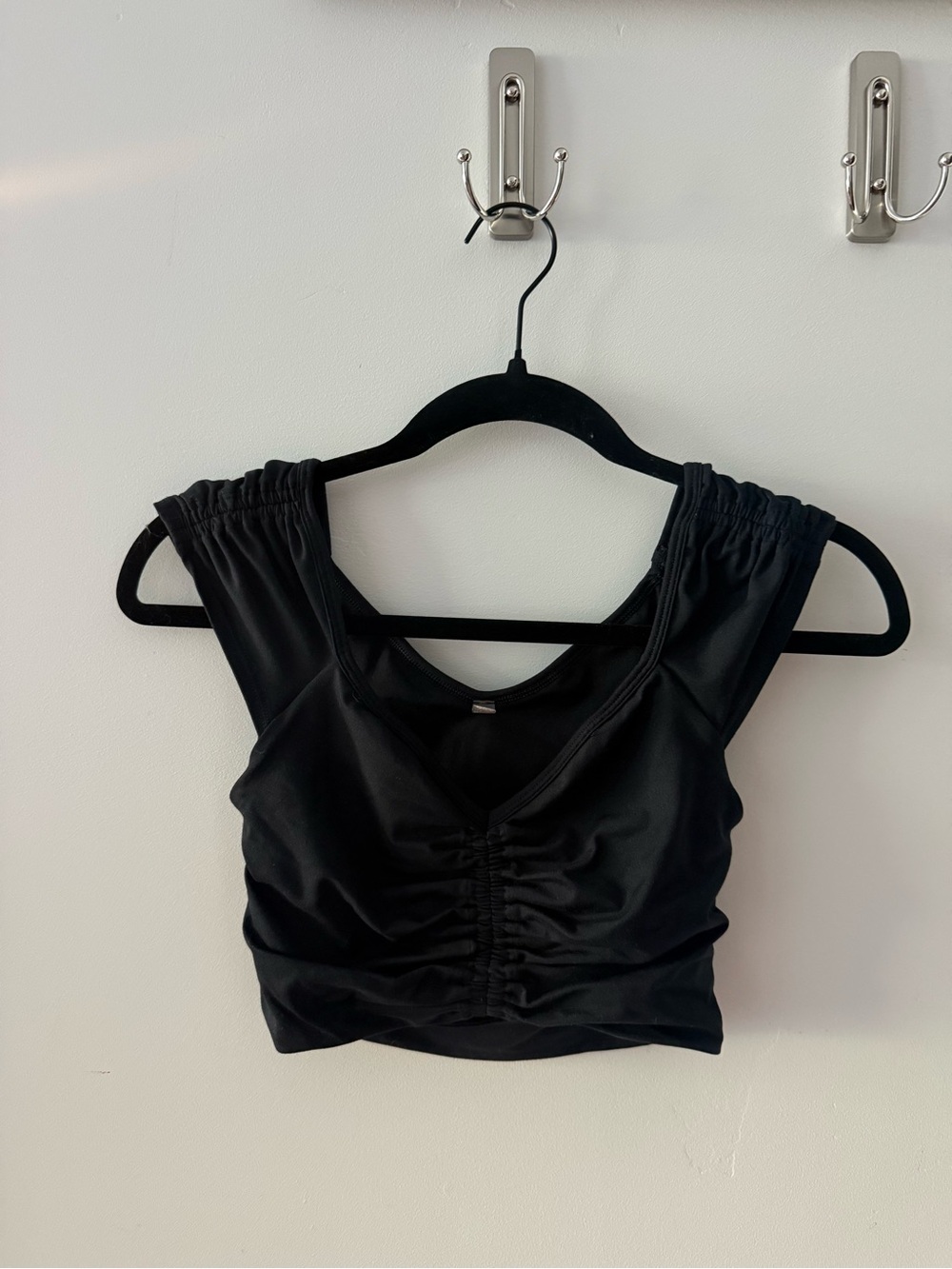 FP Movement by Free People Black Ruched Crop Tank